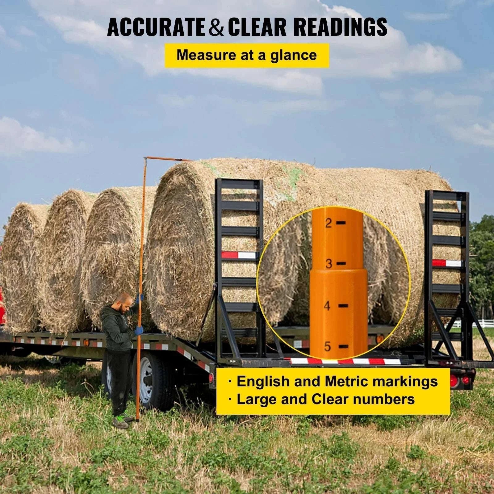 Truck Load Height Measuring Stick 15–20 ft Adjustable Fiberglass Pole-15ft / United States
