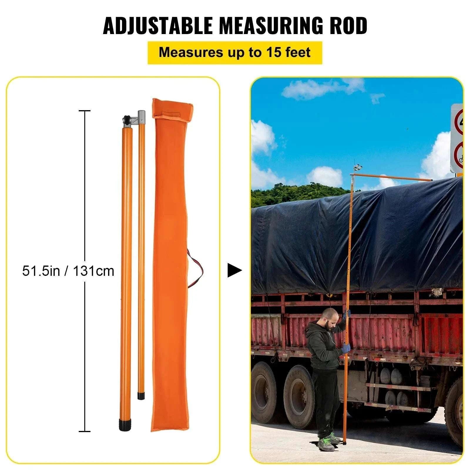 Truck Load Height Measuring Stick 15–20 ft Adjustable Fiberglass Pole-15ft / United States