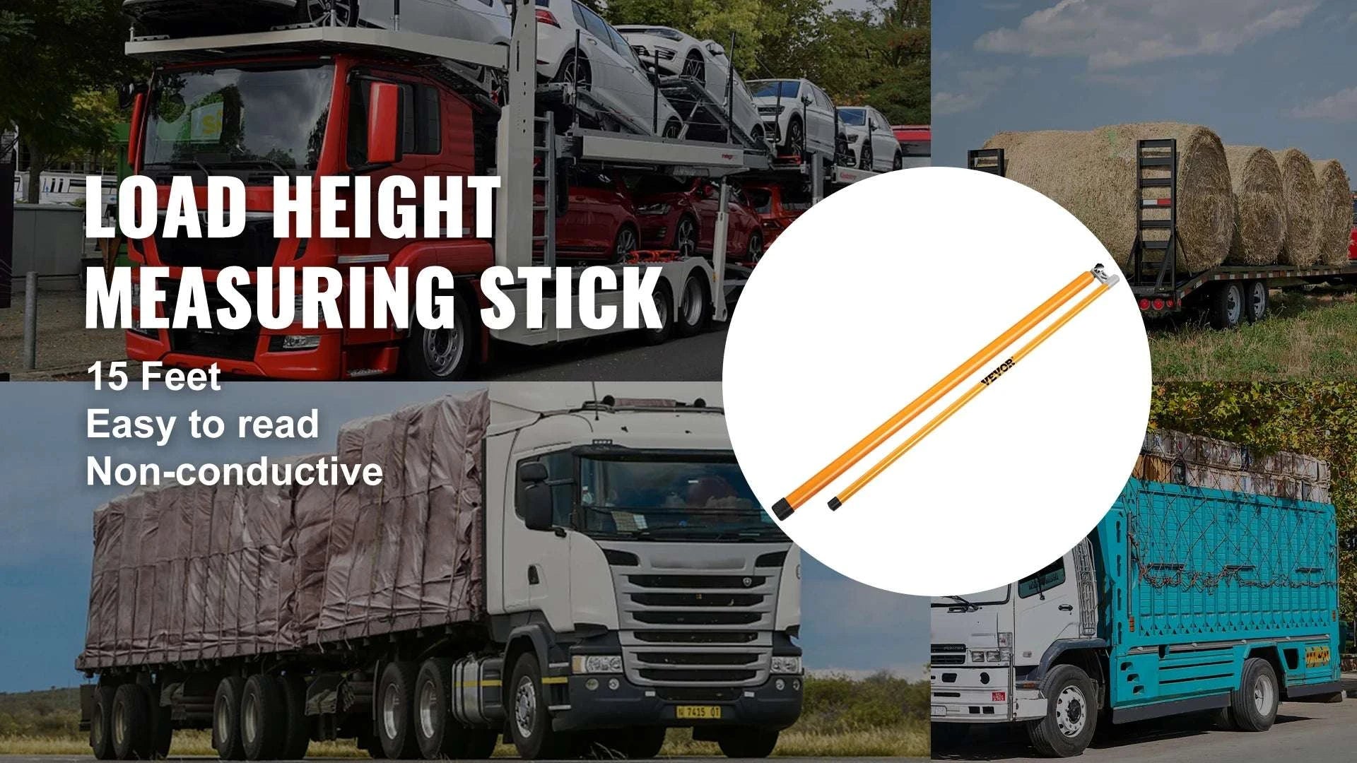 Truck Load Height Measuring Stick 15–20 ft Adjustable Fiberglass Pole-15ft / United States