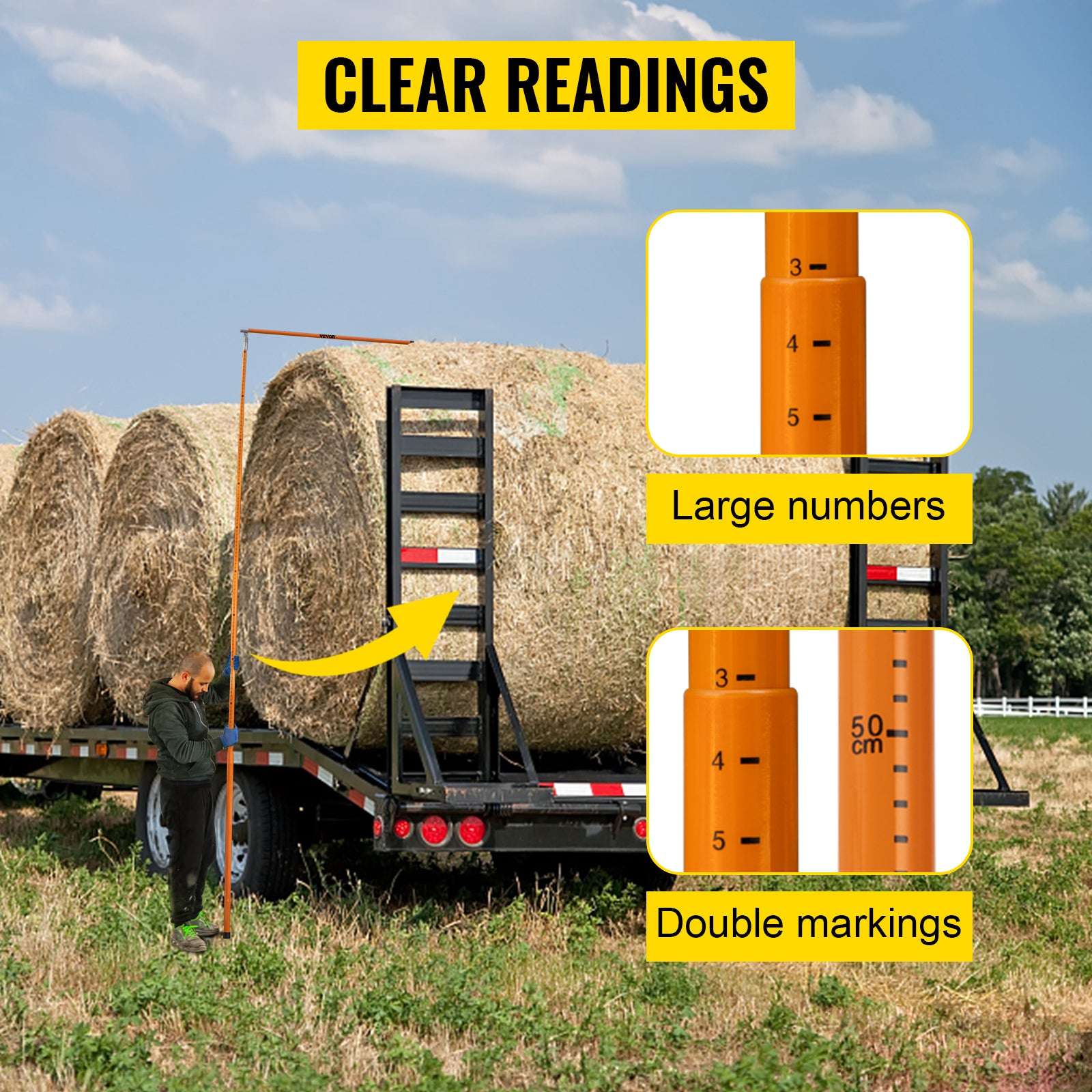 Truck Load Height Measuring Stick 15–20 ft Adjustable Fiberglass Pole-15ft / United States