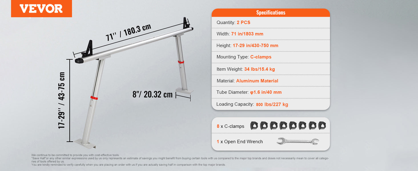 Adjustable Aluminum Truck Rack with No-Drill C-Clamps