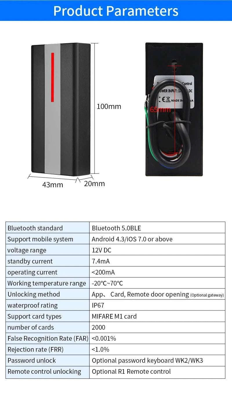 TTLock Bluetooth Access Control System IP67 Waterproof RFID Reader-H1X-TT-WK3