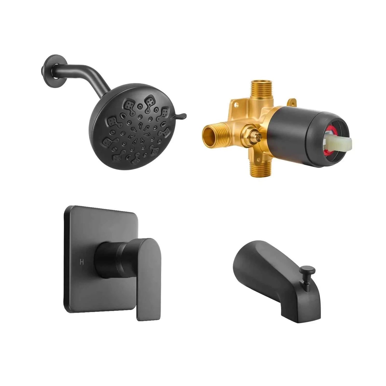 Tub and Shower Faucet Set 5 Inch 8-Setting Single Handle-Matte Black / United States