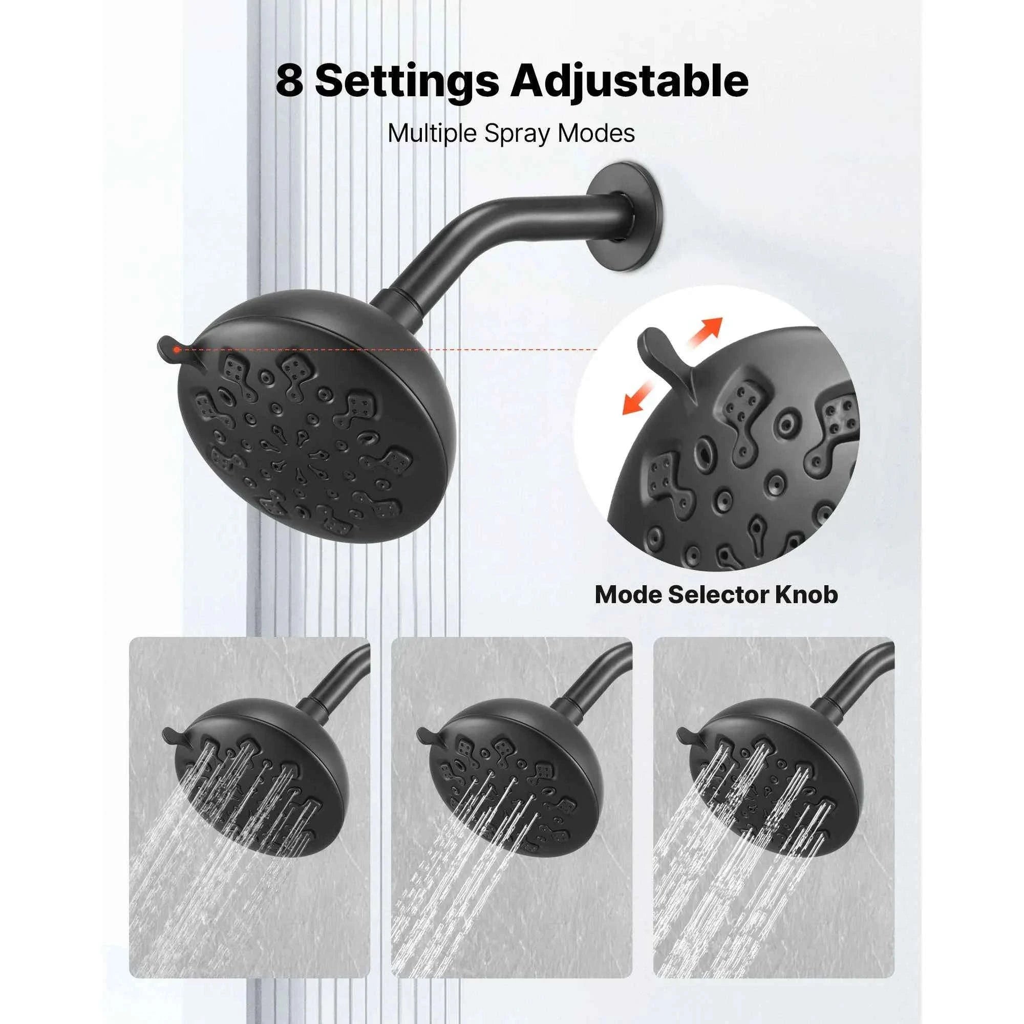 Tub and Shower Faucet Set 5 Inch 8-Setting Single Handle-Matte Black / United States