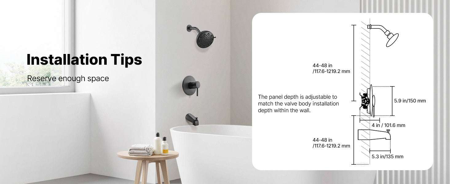 Tub & Shower Faucet Set with Rainfall Head and Pressure Balance Valve-4.72inch / United States