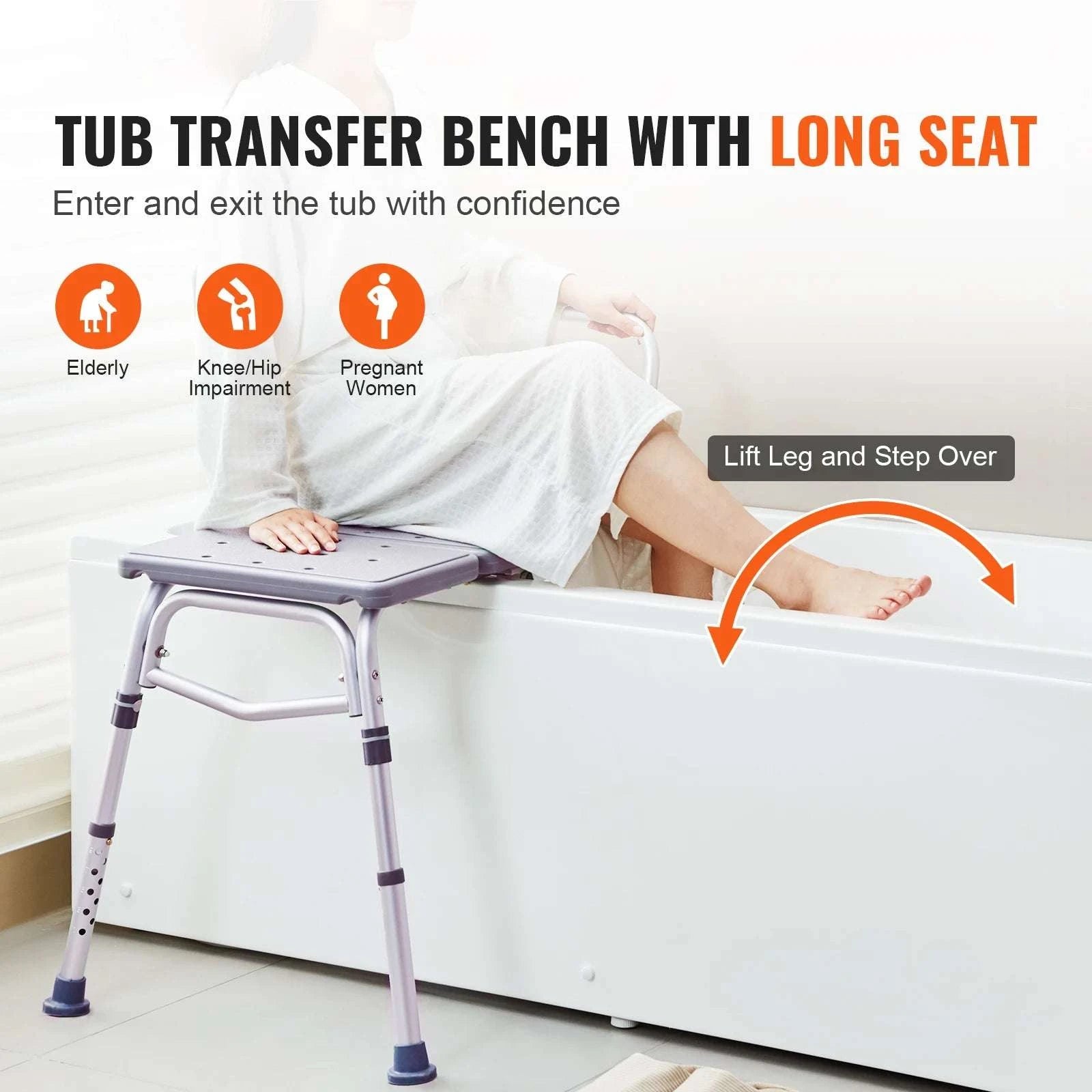 Tub Transfer Bench with Backrest & Armrest, Adjustable Non-Slip Shower Seat-FBL630239 / france