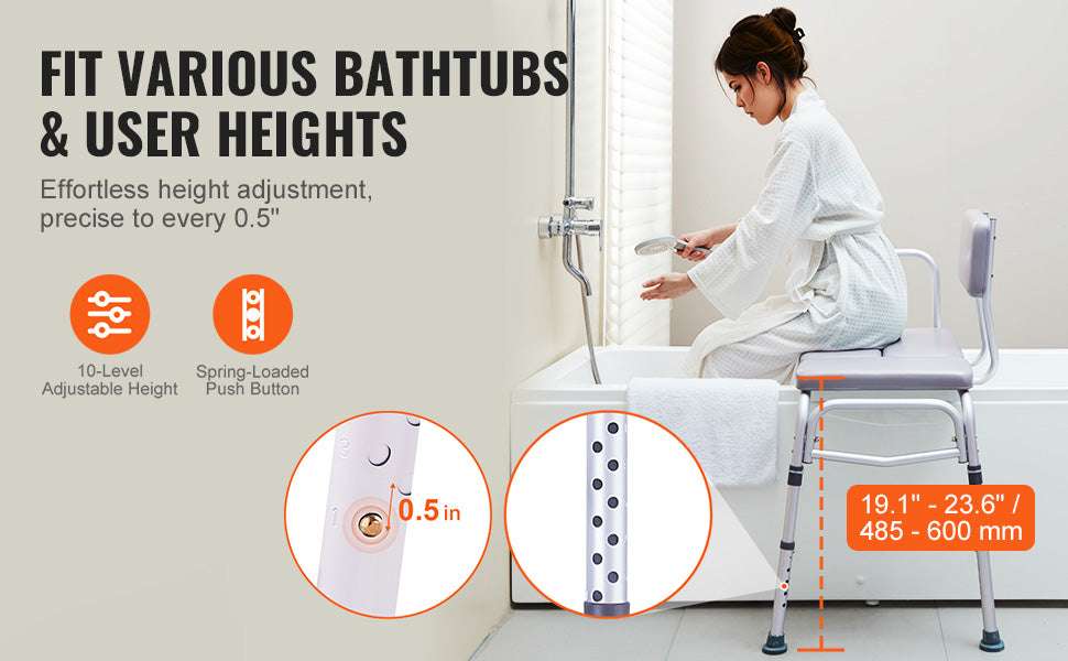 Tub Transfer Bench with Backrest & Armrest, Adjustable Non-Slip Shower Seat-FBL630239 / france