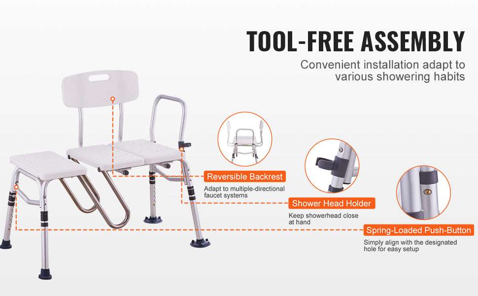 Tub Transfer Bench with Backrest & Armrest, Adjustable Non-Slip Shower Seat-FBL630239 / france