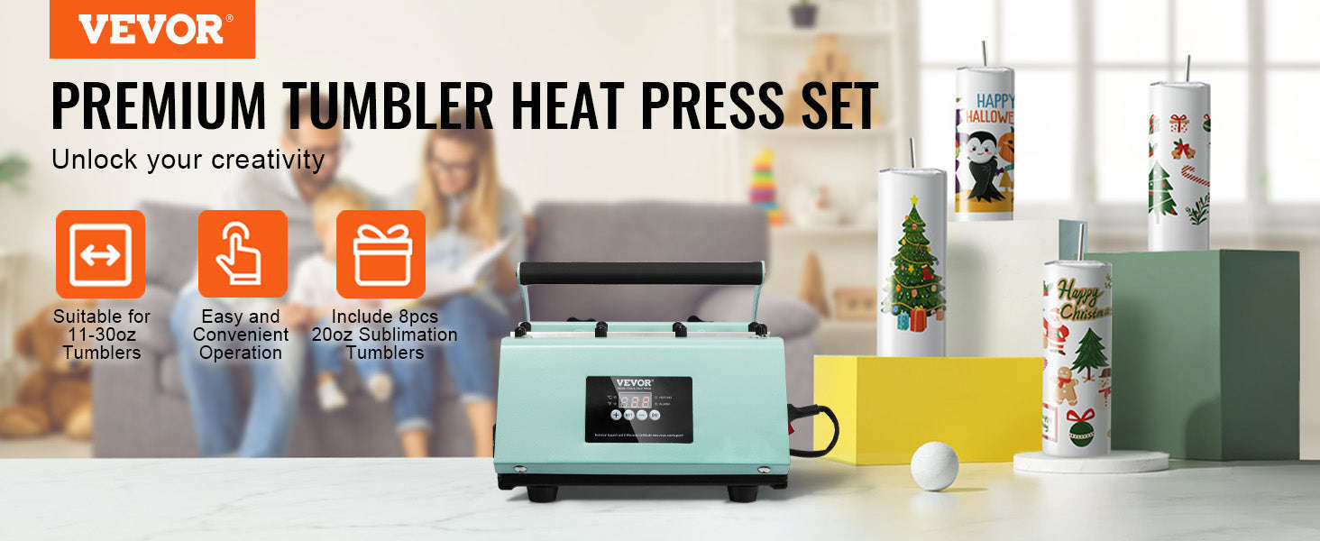 Tumbler Heat Press Machine with 8 Blank 20 oz Sublimation Tumblers-8pcs / United States
