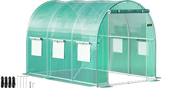 SucceBuy seră tubulară de trecere 20x10x7/15x7x7 ft pentru plante, cu adăpost de tip casă fierbinte, cadrul din oțel galvanizat, 3 brațe superioare și 2 uși cu fermoar