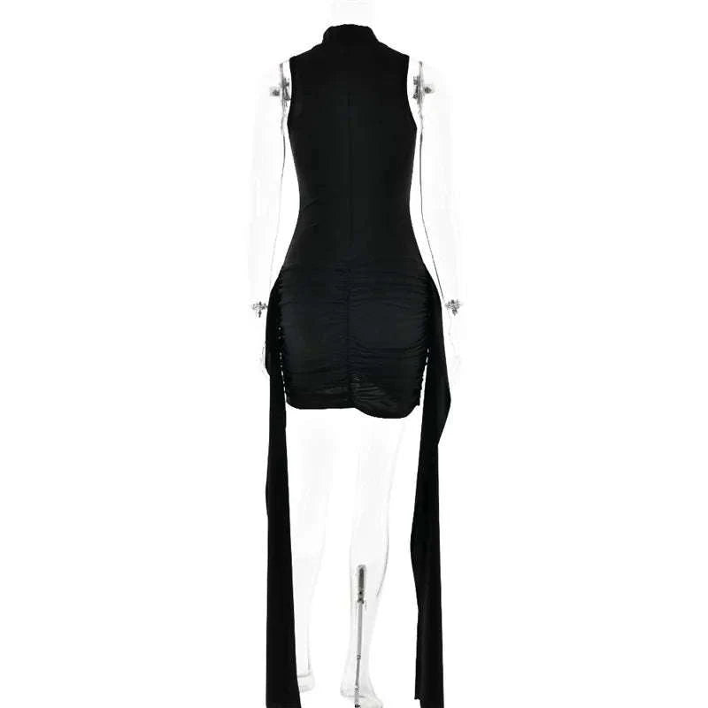Turtleneck Sleeveless Mini Dress-Brown / S