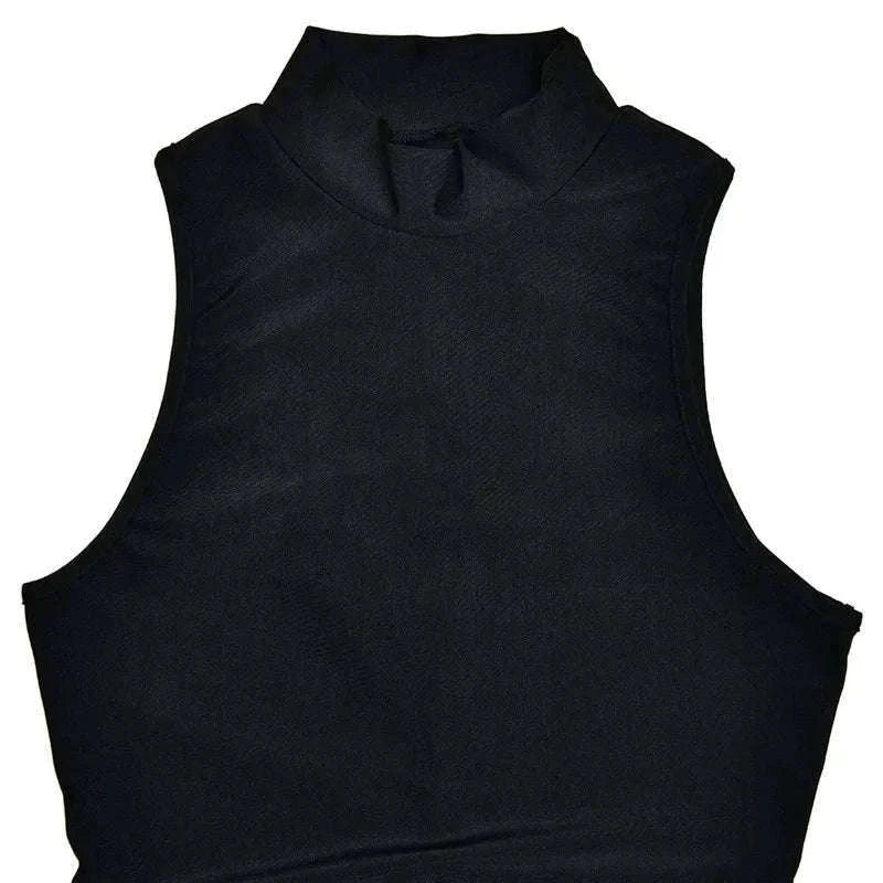 Turtleneck Sleeveless Mini Dress with Ruched Sides-Brown / S