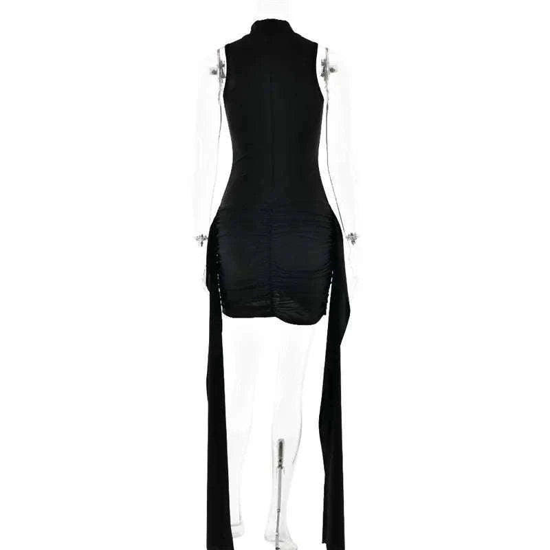 Turtleneck Sleeveless Mini Dress with Ruched Sides-Brown / S