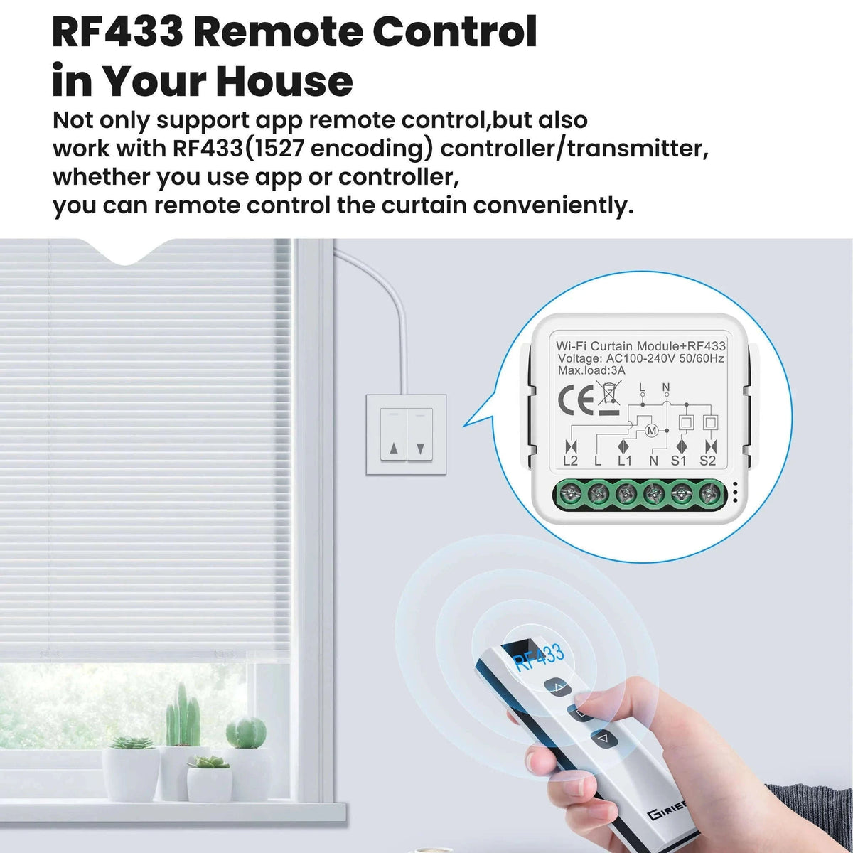Tuya Smart Curtain Switch Module for Blinds-Only RF433 Remote