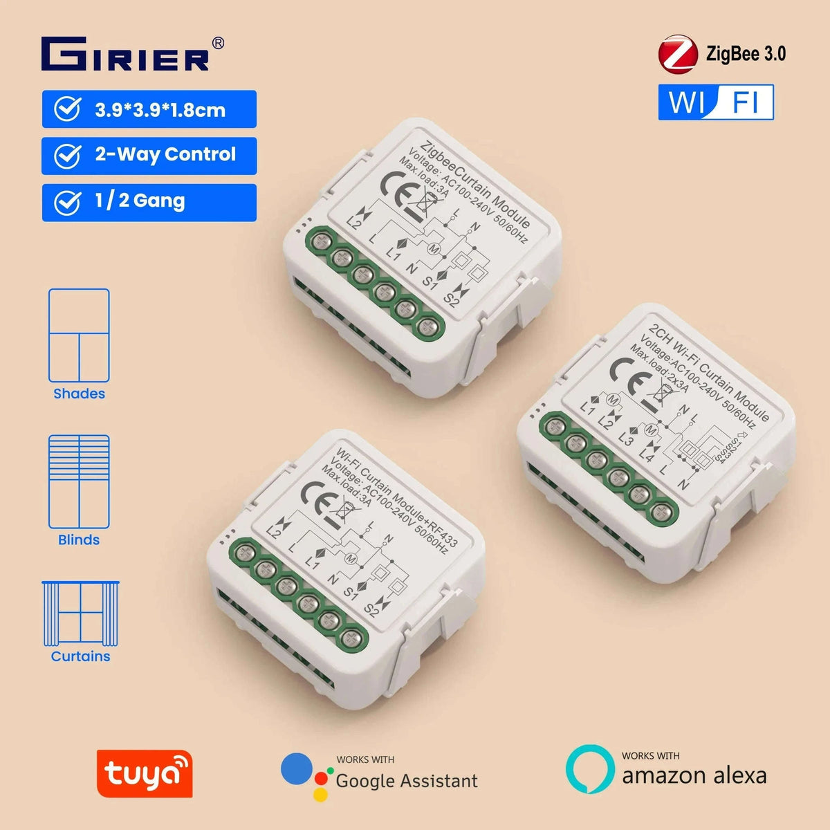 Tuya Smart Curtain Switch Module for Blinds-Only RF433 Remote