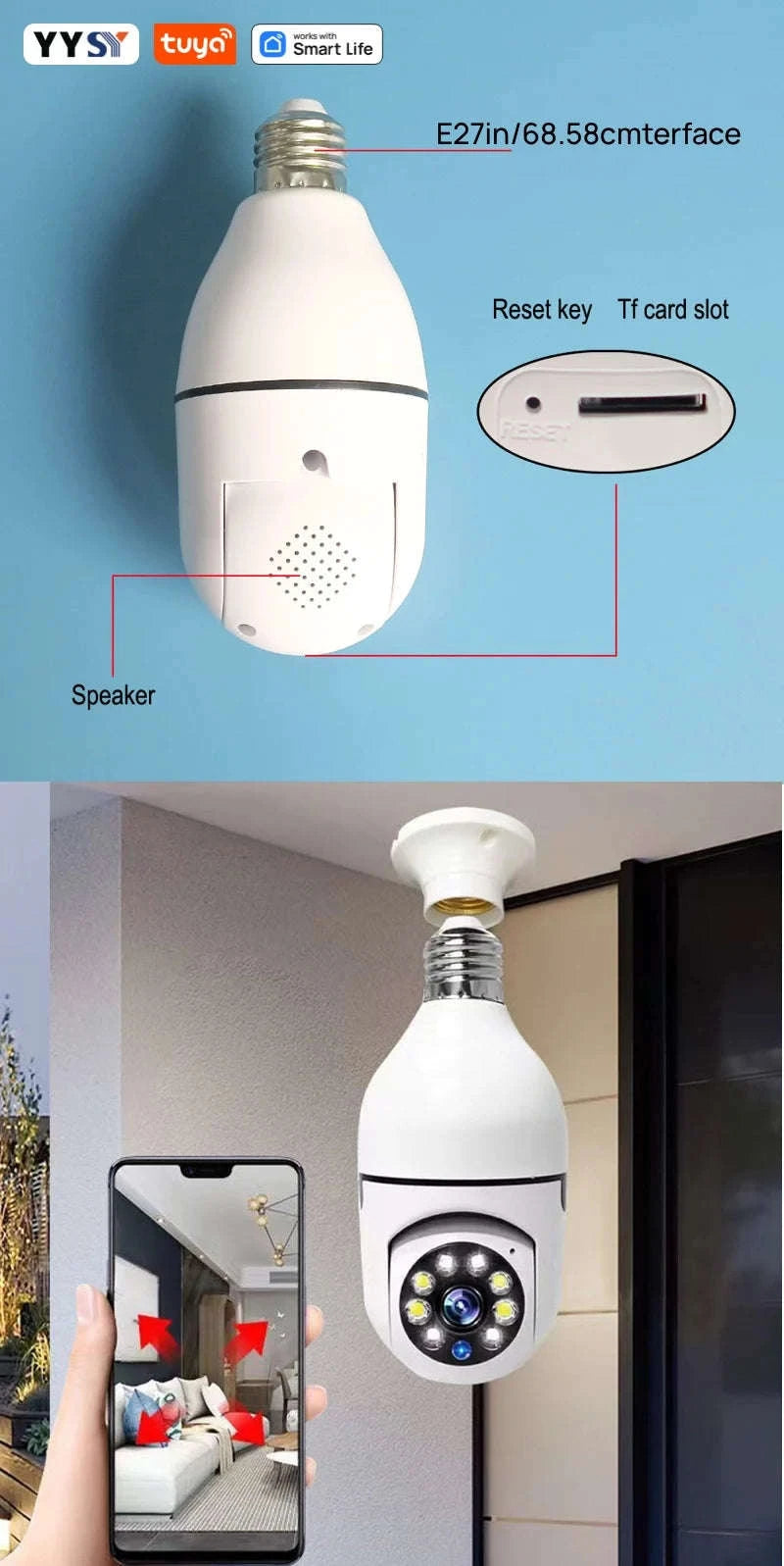Tuya Smart E27 Bulb Camera HD Security-Only Camera White