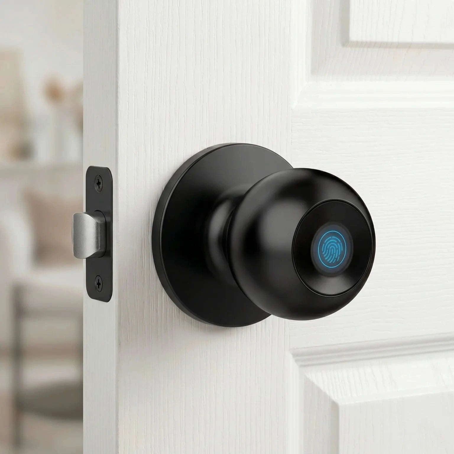 Tuya Smart Fingerprint Door Knob Lock WiFi App Remote Control Keyless Entry Smart Door Lock Temporary Password Unlock Biometric Round Knob Lock for Bedroom Apartment Office-United States