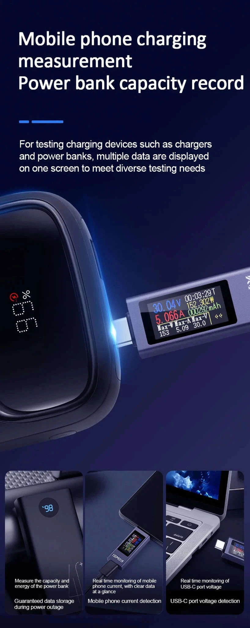 Type‑C Multi‑Function Digital Display Power Meter-KWS-2302C