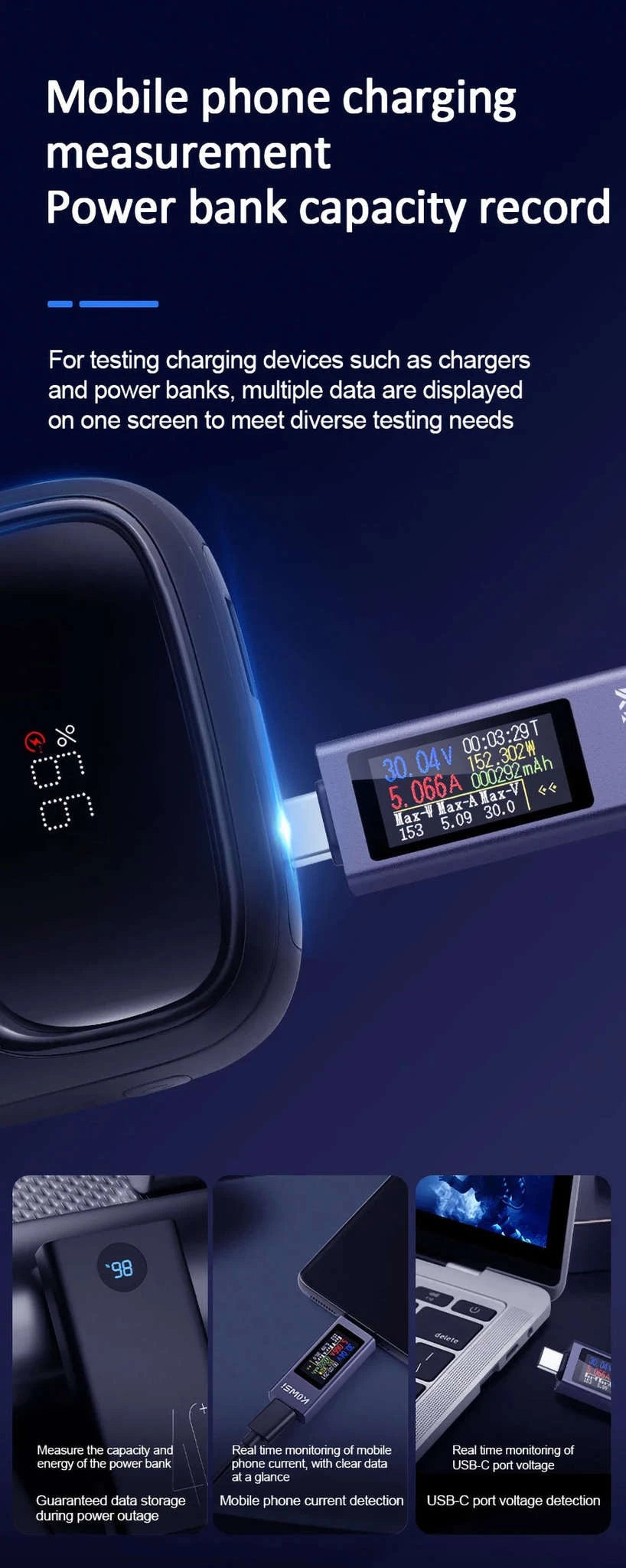 Type‑C Multi‑Function Digital Display Power Meter-KWS-2303C