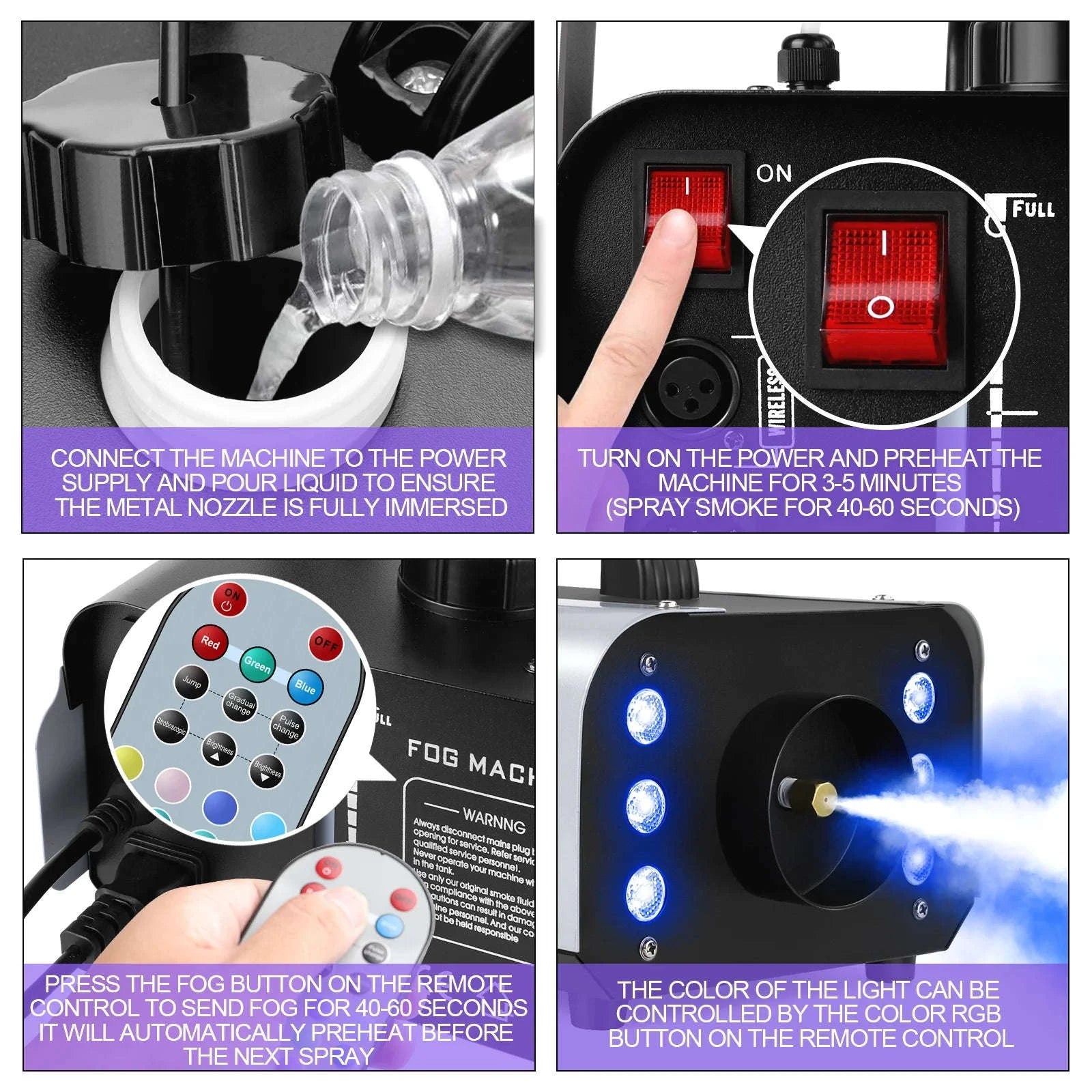 U'King 1200W Fog Machine with 6 LED Stage Effects-UNITED KINGDOM / UK Plug