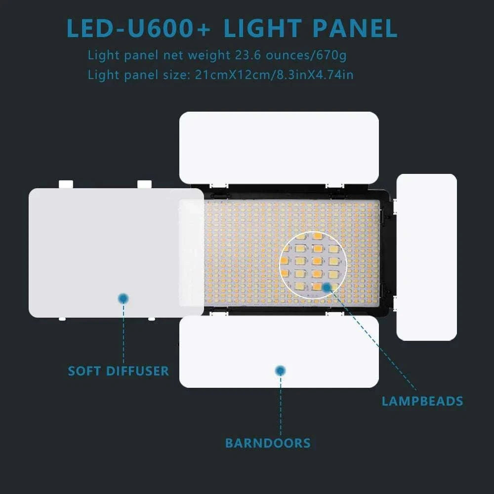 U800+ LED Video Light Bi-Color 2500K-8500K with Tripod Remote-NA-U600-LBC