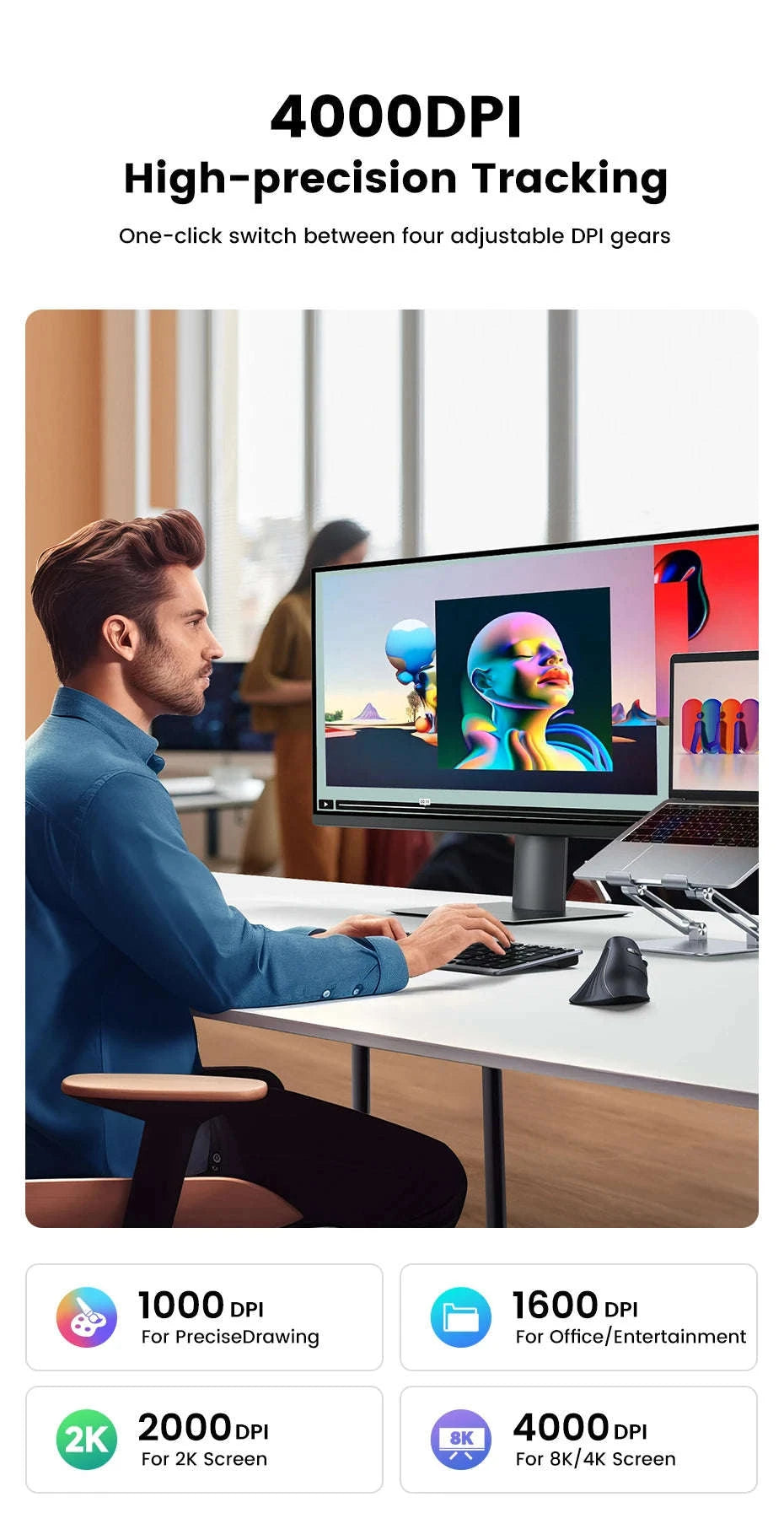 UGREEN Ergonomic Vertical Mouse Wireless 4000 DPI-Mouse Pad Set / CHINA