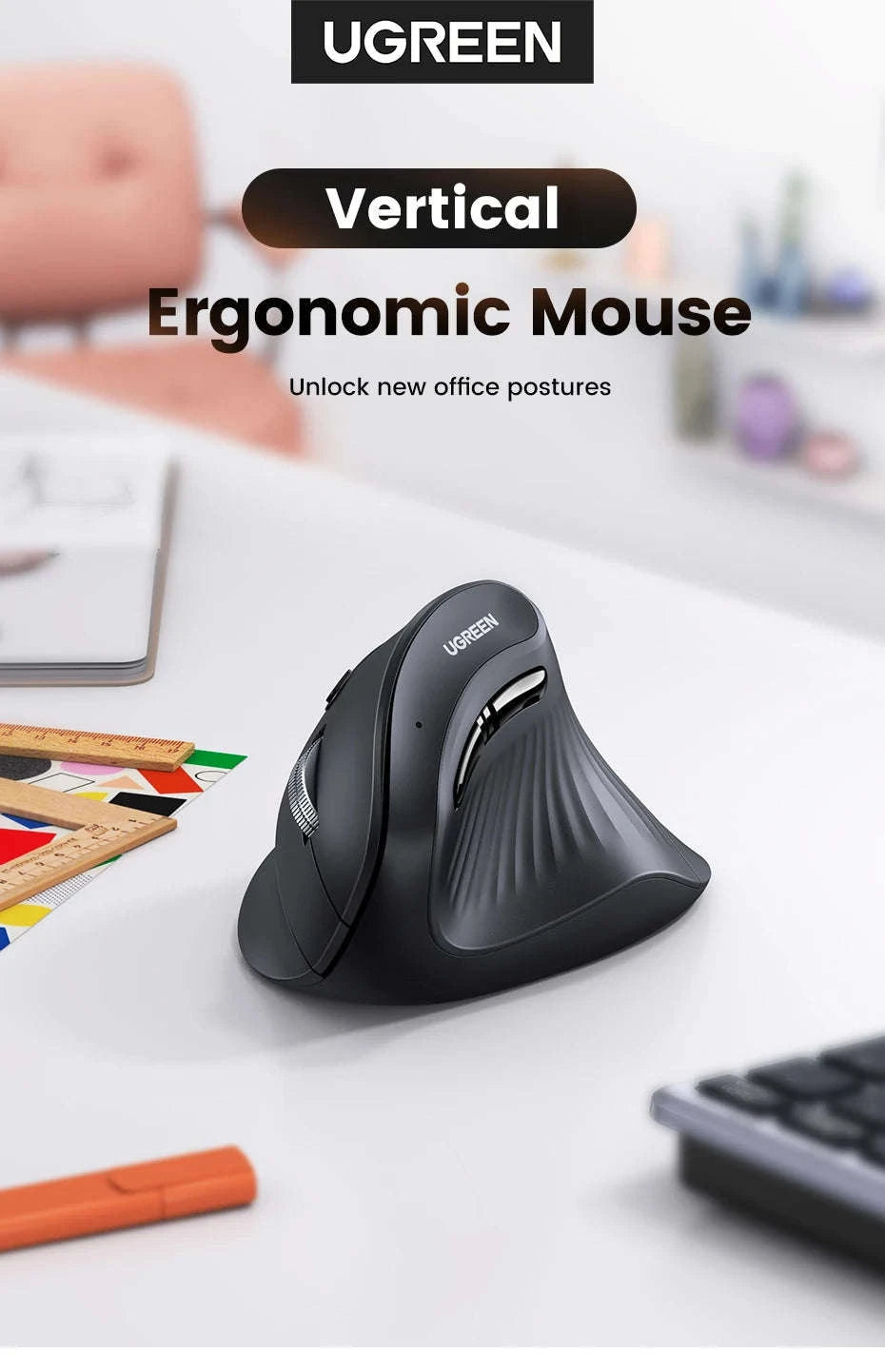 UGREEN Ergonomic Vertical Mouse Wireless 4000 DPI-Mouse Pad Set / CHINA