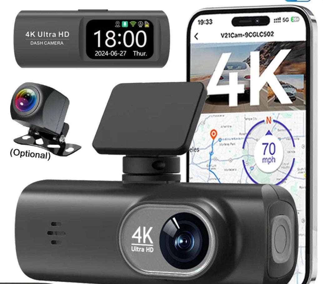 UHD 4K WiFi Dash Cam Dual Lens Car DVR with GPS & 24H Parking Monitor-V22B-GPS / 32G