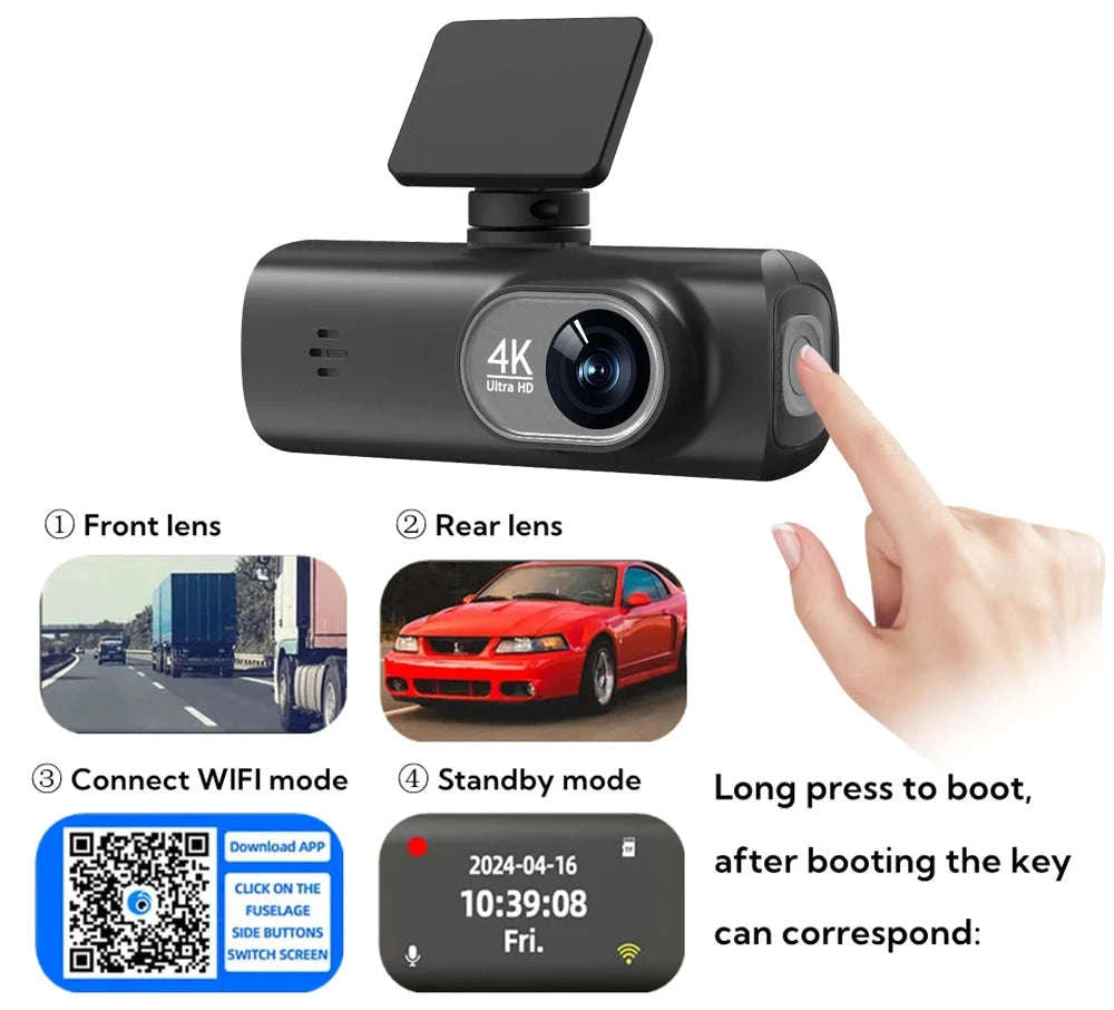 UHD 4K WiFi Dash Cam Dual Lens Car DVR with GPS & 24H Parking Monitor-V22B-GPS / 32G