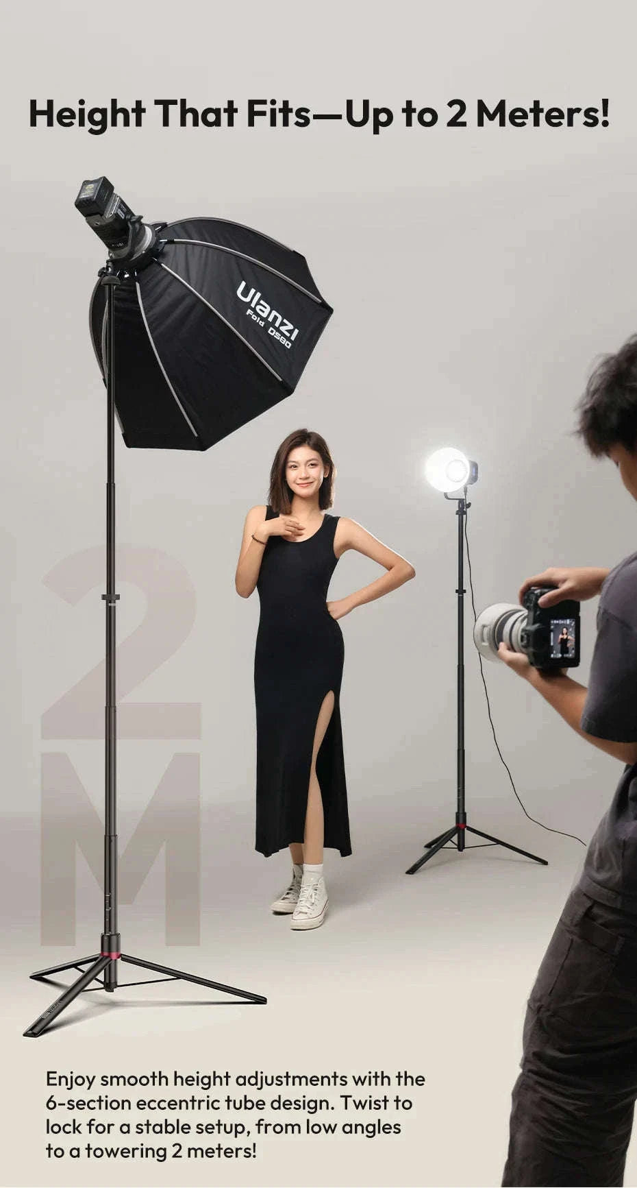 Ulanzi AT-05 2M Heavy Duty Light Stand for Cameras & Lights-black / CHINA