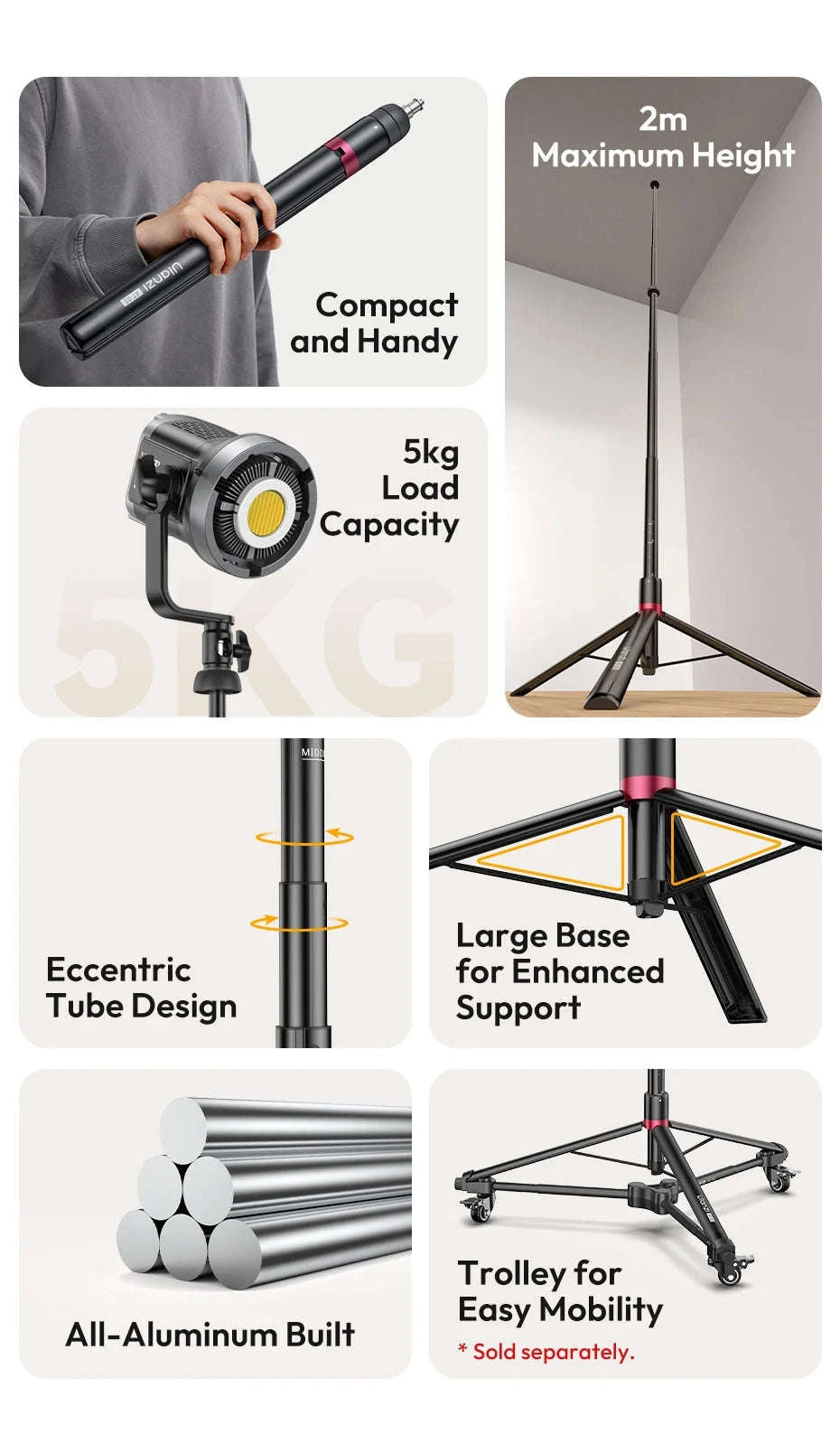 Ulanzi AT-05 2M Heavy Duty Light Stand for Cameras & Video Lights-black / CHINA