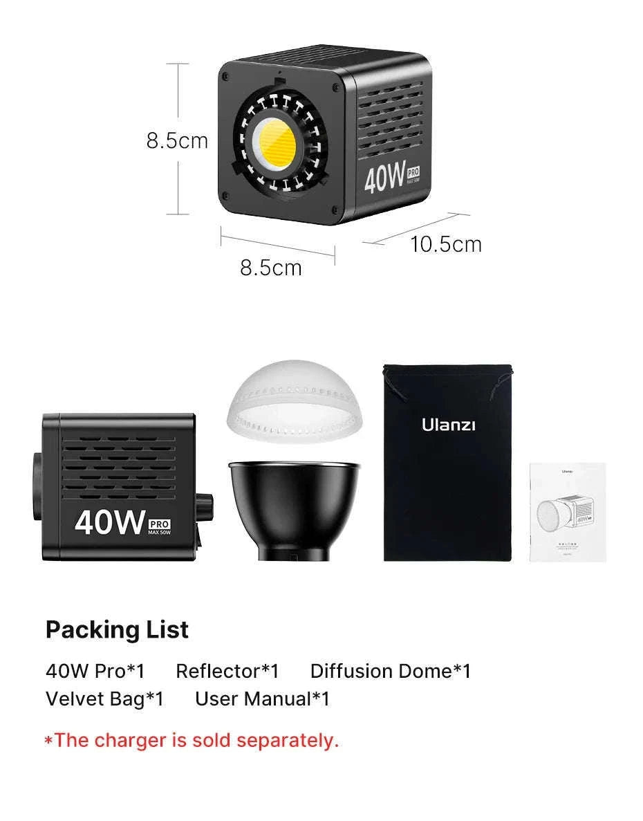 Ulanzi L023 40W Pro Portable LED Video Light-Without charger / brazil