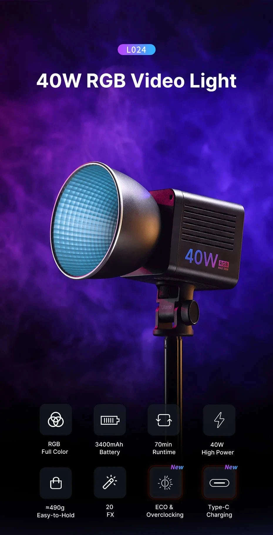 Ulanzi L024 40W RGB Video Light with Mini Bowens Mount-only Light / brazil