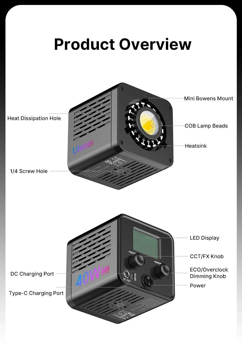 Ulanzi L024 40W RGB Video Light with Mini Bowens Mount-only Light / spain