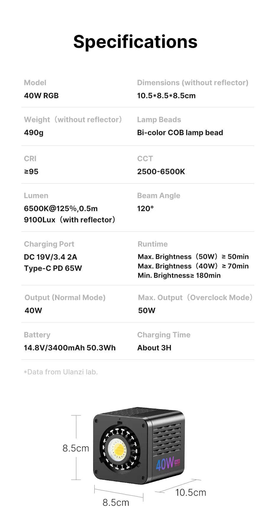 Ulanzi L024 40W RGB Video Light with Mini Bowens Mount-only Light / spain