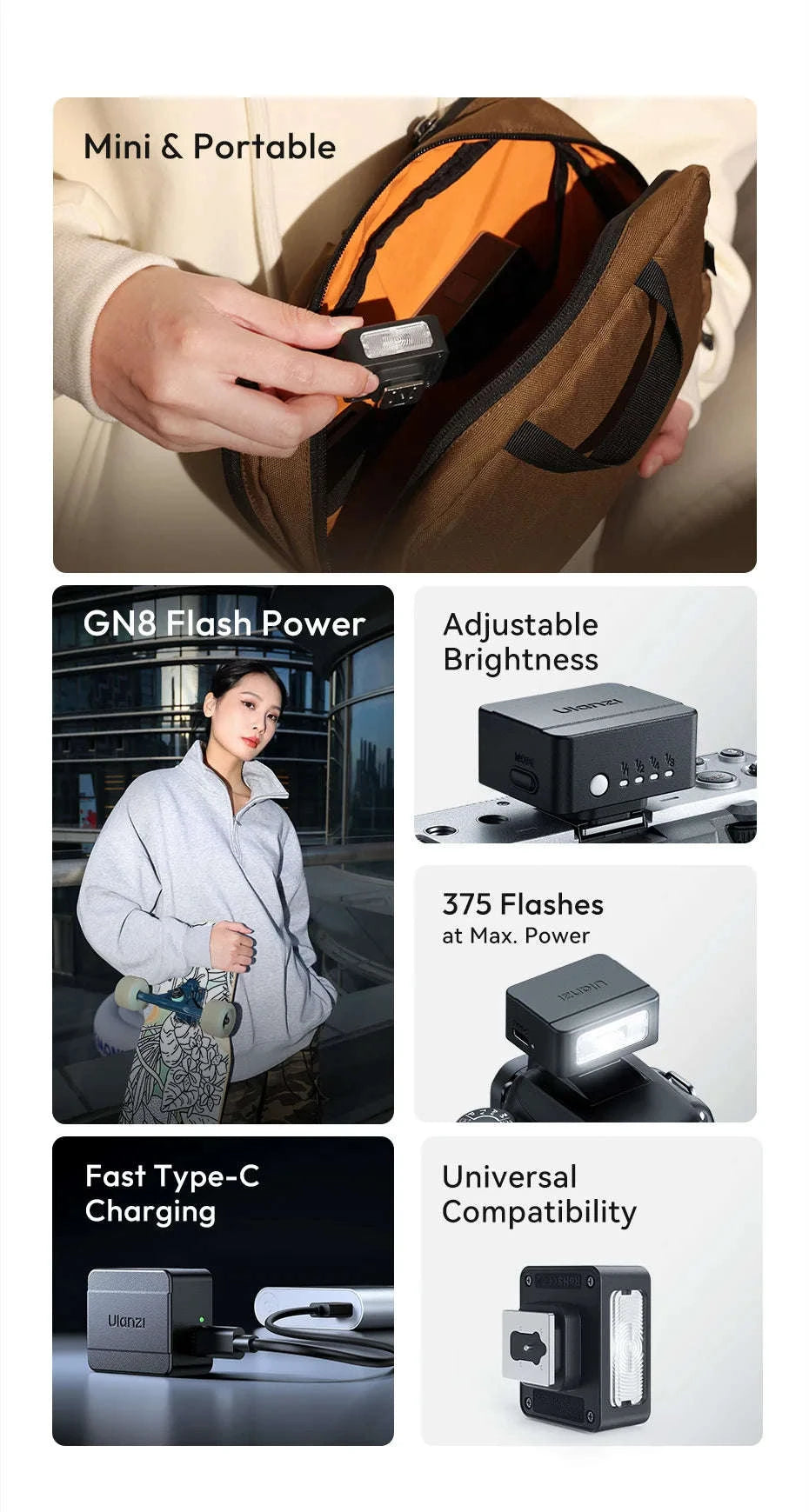 Ulanzi SL01 SL02 Mini Camera Flash Light SpeedLite GN8 6500K-SL01 / brazil