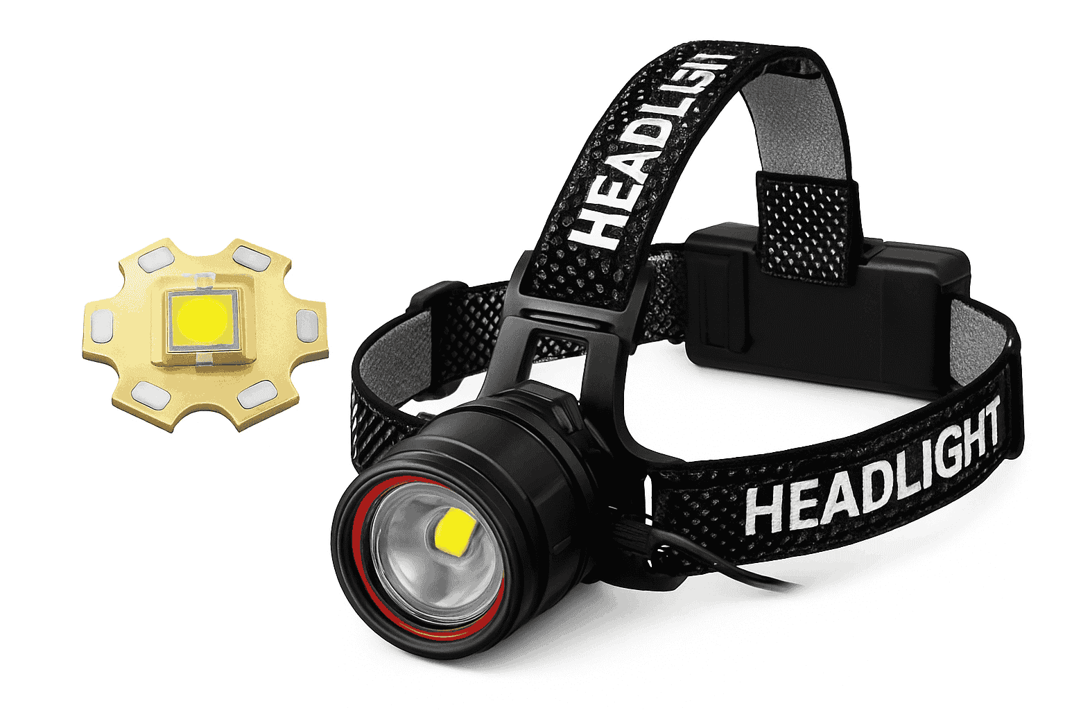 Ultra-Bright LED Headlamp with Zoom, Waterproof, Rechargeable-B-18650 battery