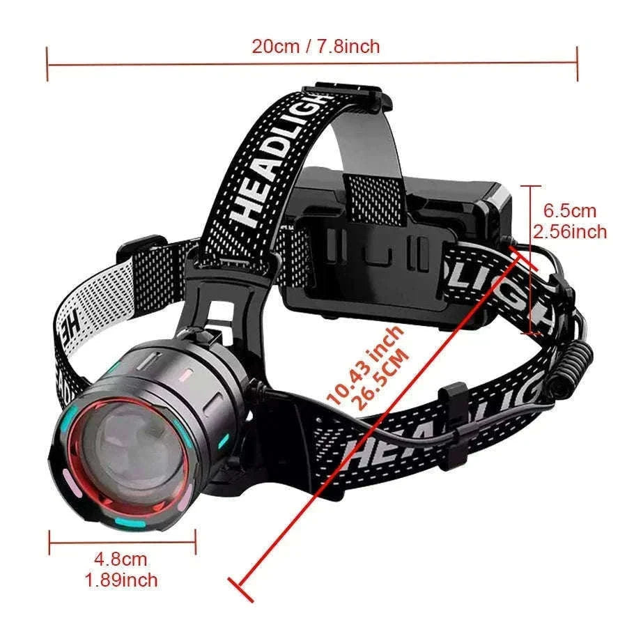 Ultra-Bright LED Headlamp with Zoom, Waterproof, Rechargeable-B-18650 battery