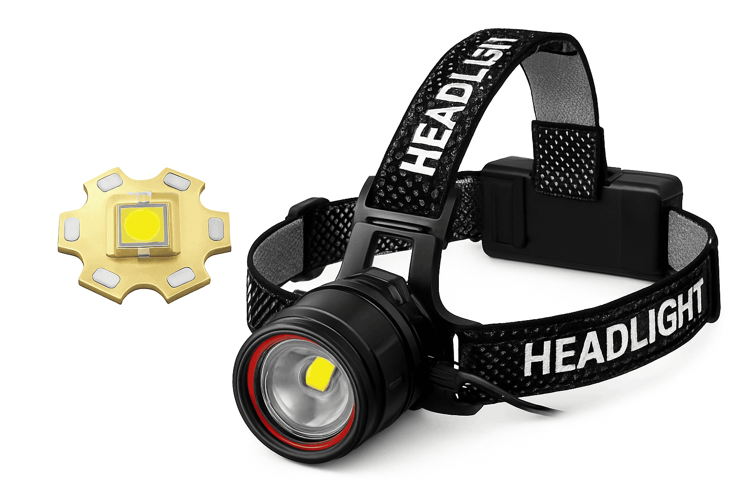 Ultra-Bright LED Headlamp with Zoom, Waterproof, Rechargeable-B-18650 battery