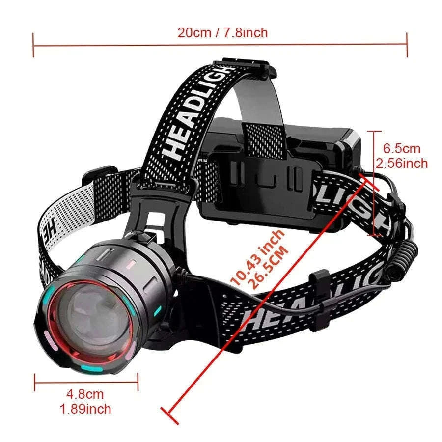 Ultra-Bright LED Headlamp with Zoom, Waterproof, Rechargeable-B-18650 battery