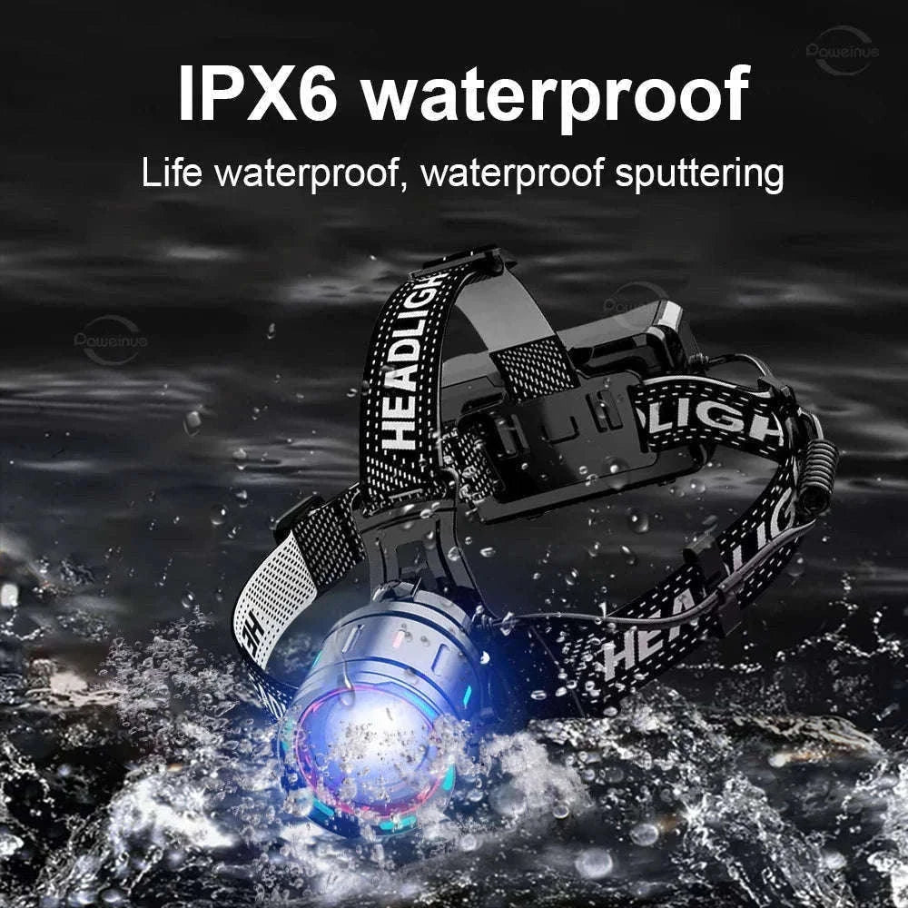 Ultra-Bright LED Headlamp with Zoom, Waterproof, Rechargeable-B-18650 battery