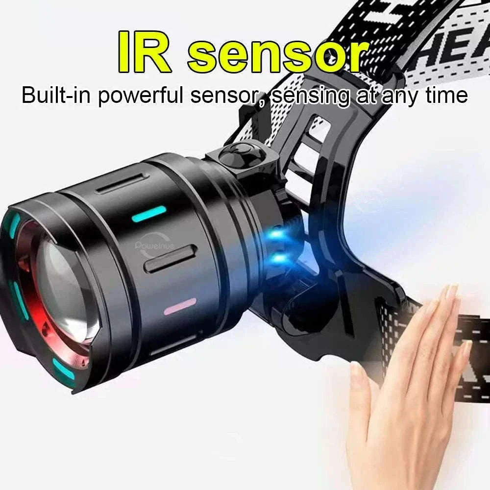 Ultra-Bright LED Headlamp with Zoom, Waterproof, Rechargeable-B-18650 battery