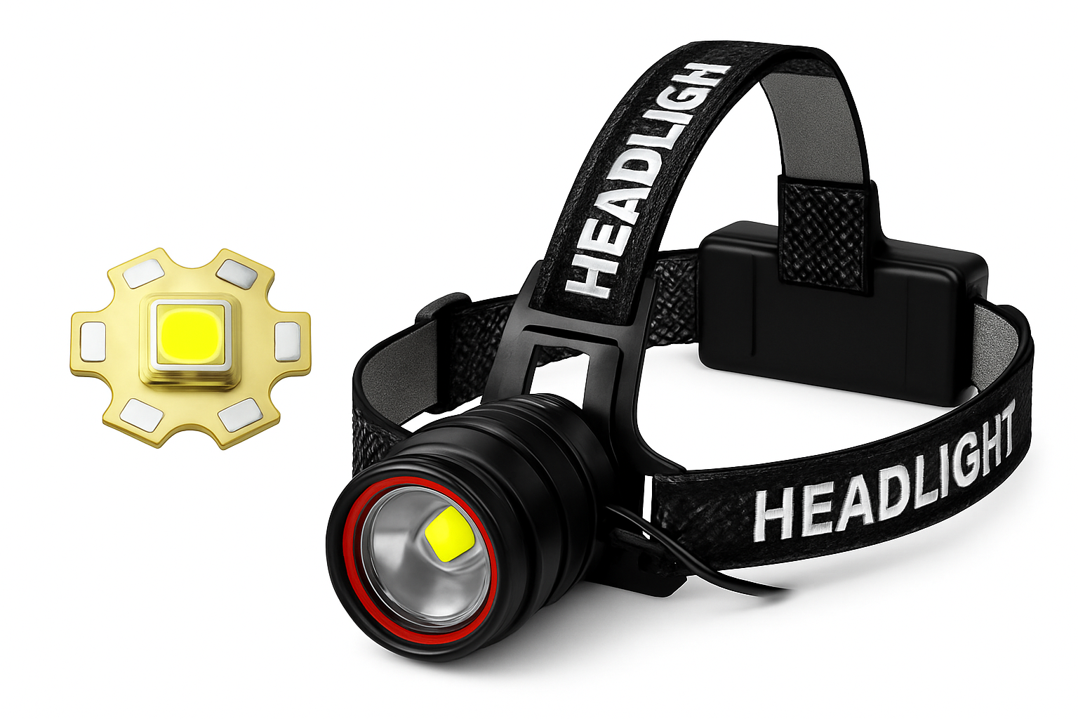 Ultra-Bright LED Headlamp with Zoom, Waterproof, Rechargeable