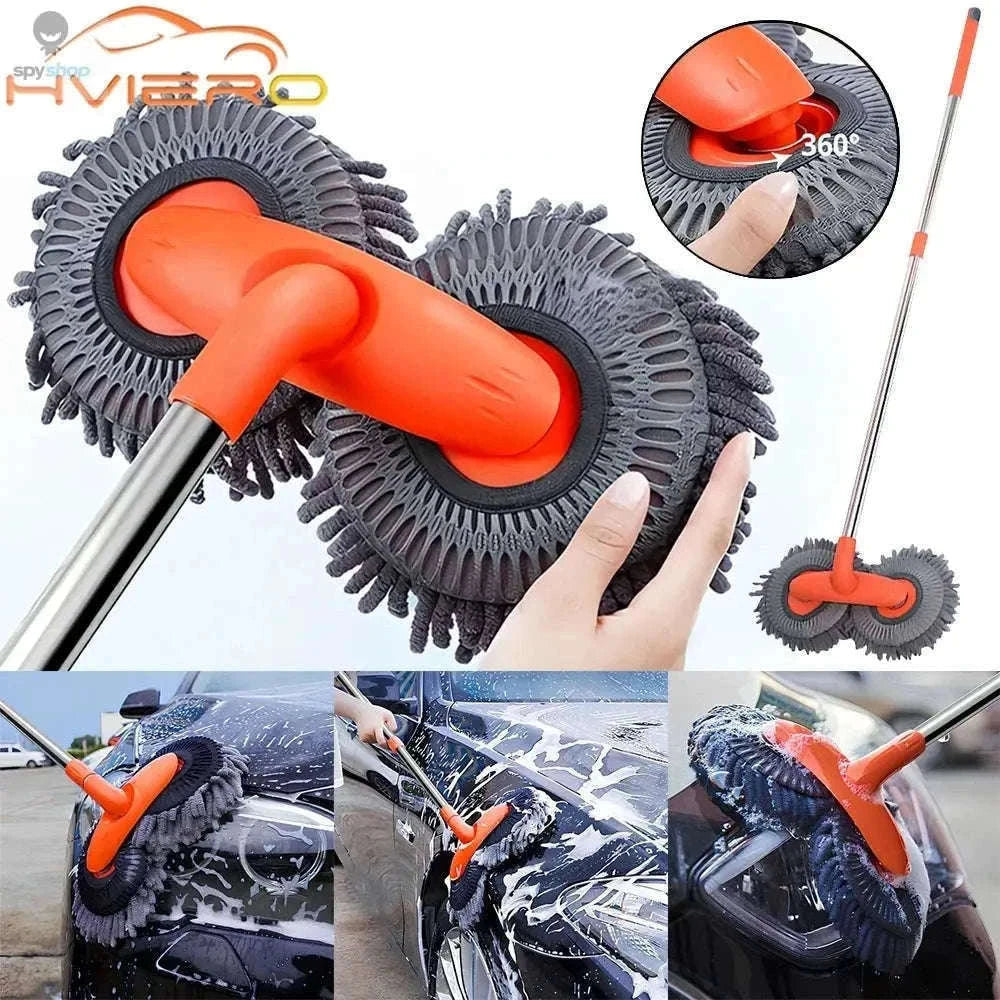 Ultra Fine Fiber Car Wash Brush Mop with Extendable Handle-Black