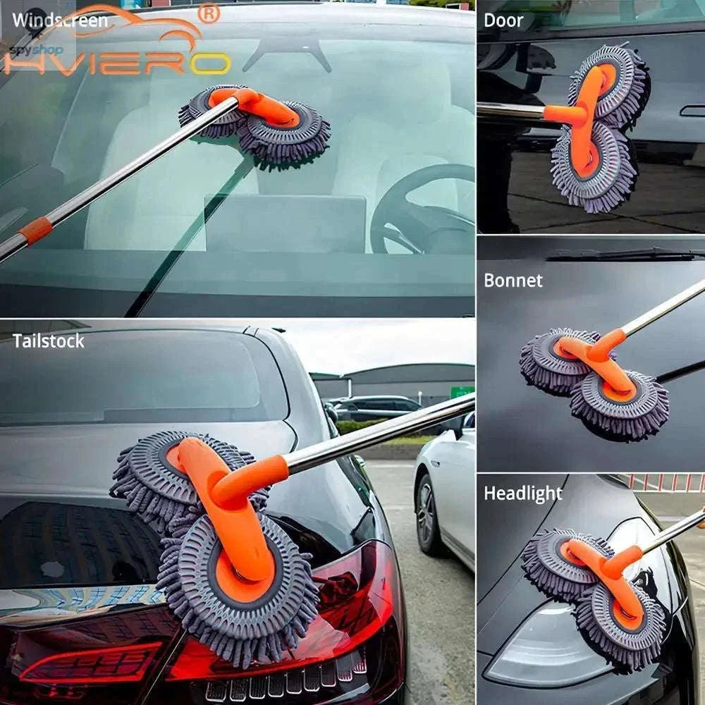 Ultra Fine Fiber Car Wash Brush Mop with Extendable Handle-Black