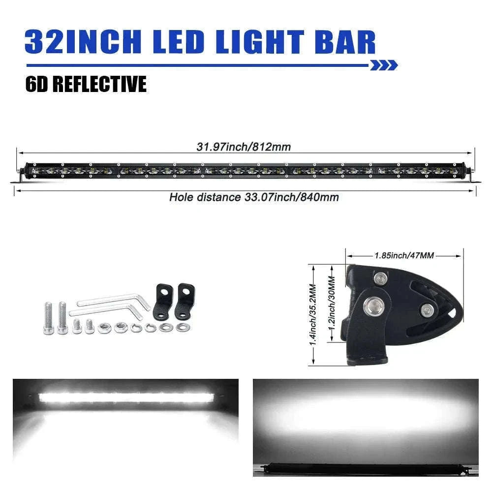 Ultra Slim LED Light Bar Single Row 6000K White IP68 12V 24V-20inch 1pcs