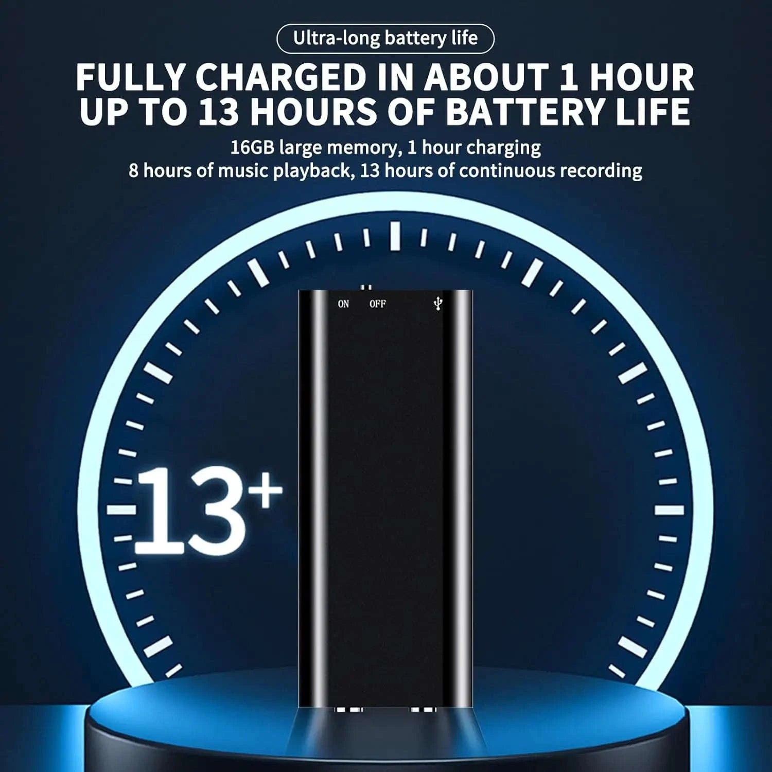 Ultra-Slim Mini Voice Recorder with 16GB Storage & Long Battery-black / 16 GB