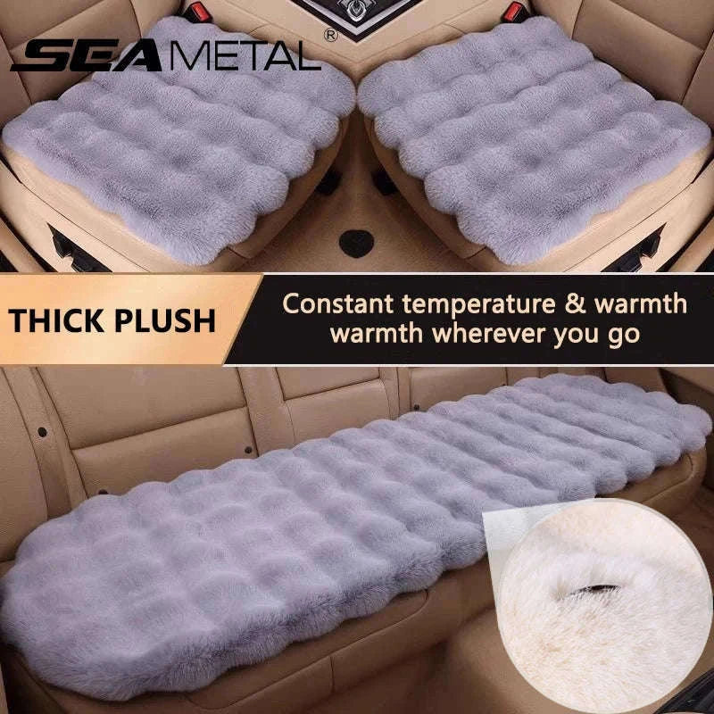 Ultra-Soft Thickened Plush Car Seat Cover-Beige front x1