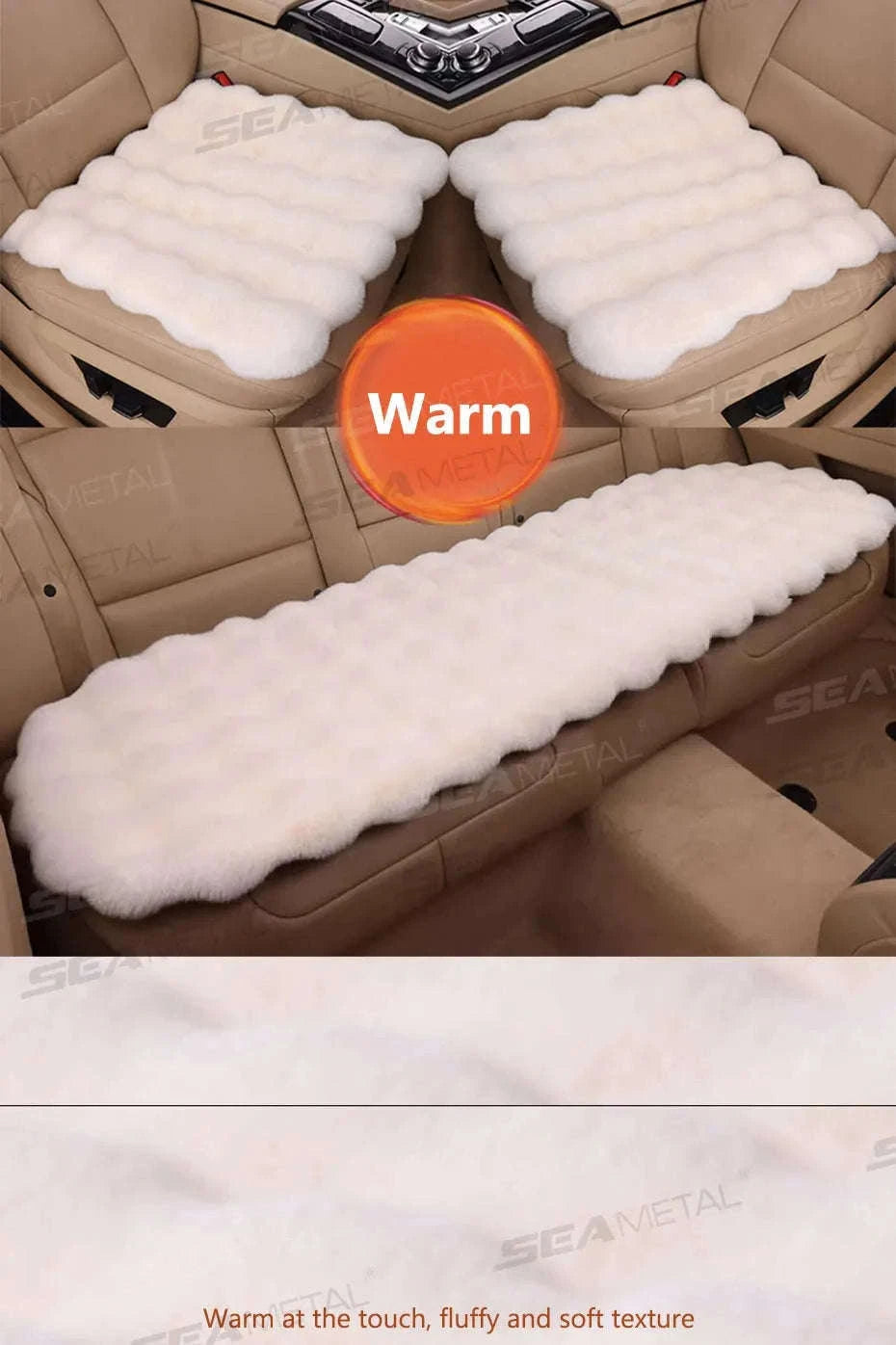 Ultra-Soft Thickened Plush Car Seat Cover-Beige front x1