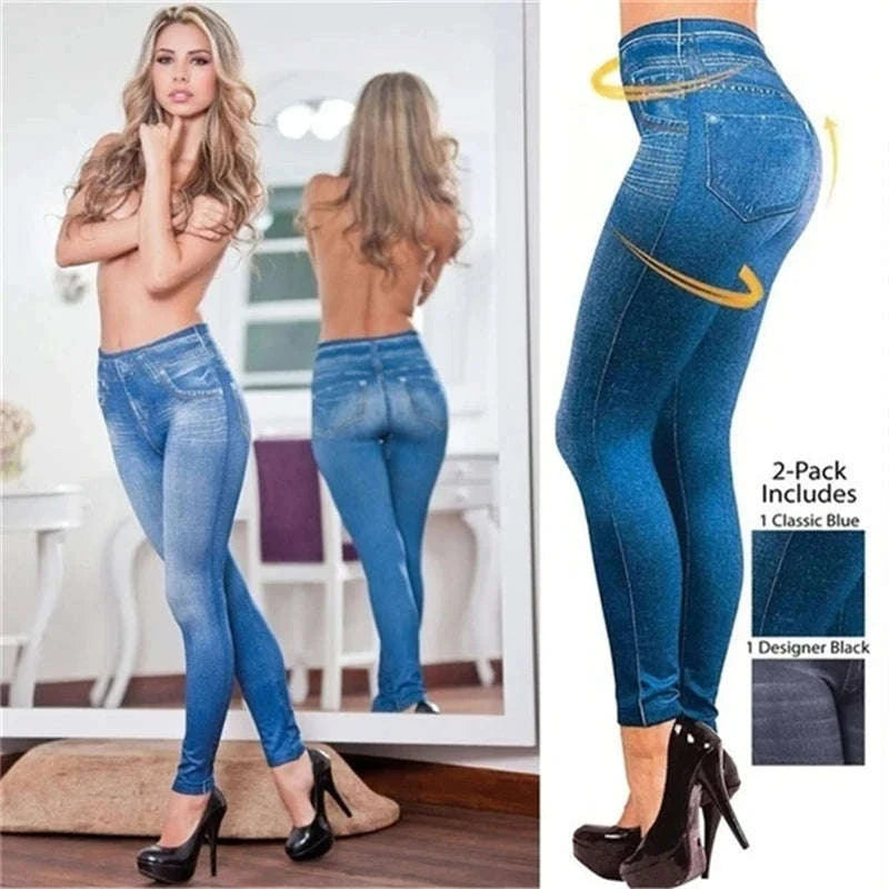 Ultra Stretch Denim Leggings for Women – High Waist Butt-Lifting-blue / XXL